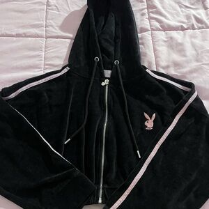 PLAYBOY Cropped Black Hoodie